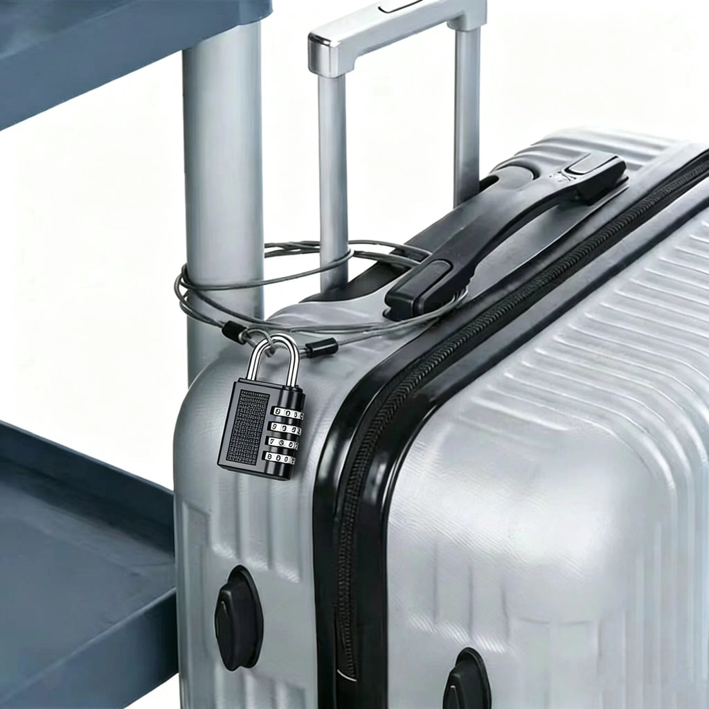 Security Steel Cable with 4 Digit Combination Lock 1 Set Travel Padlock 1m Coated Safety Wire Rope Double Loop for Luggage case