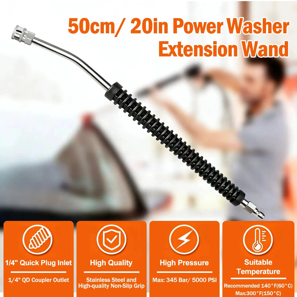 Car Pressure Washer Extension Wand Power Washer Wand Extension for Car Wash Stainless Steel Non-Slip Grip with1/4” Quick Connect