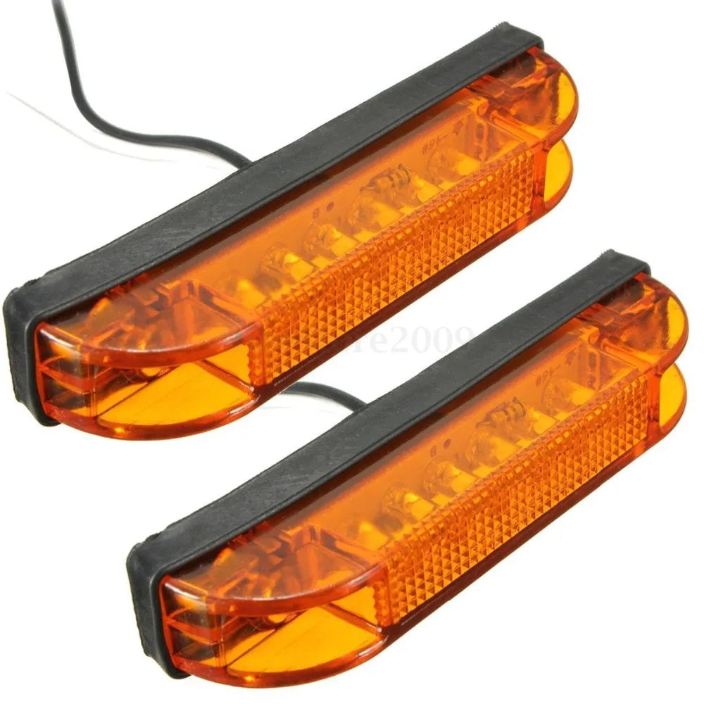 Amber White 6 LED Strip Truck Trailer Clearance Side Marker Light Indicator Lamp 12V 24V