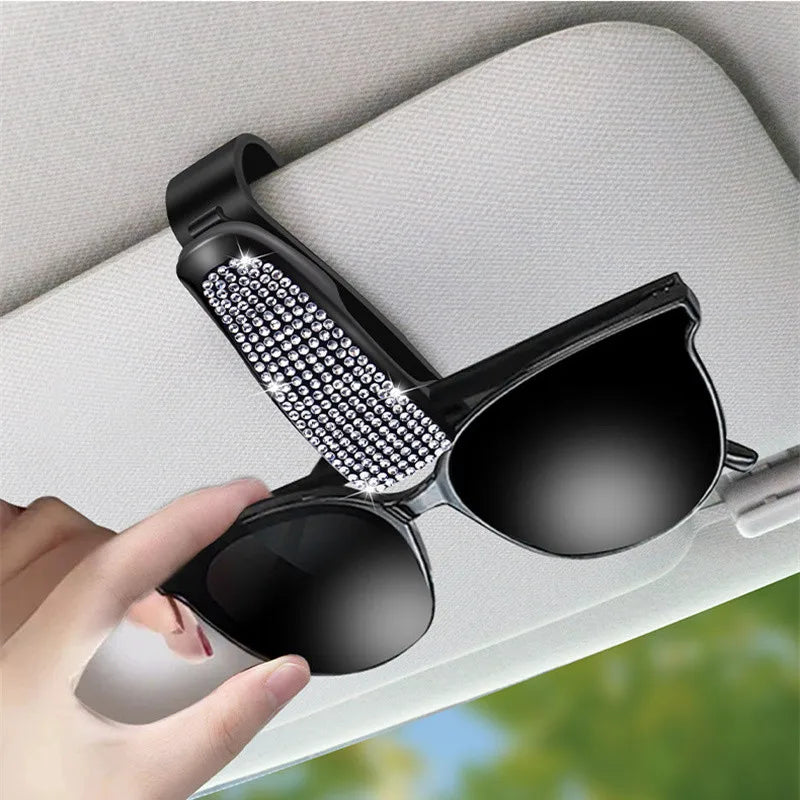 New Rhinestone Car Glasses Clip Car Sun Visor Glasses Case Sunglasses Bracket Card Bill Ticket Organizer Holder Auto Accessories