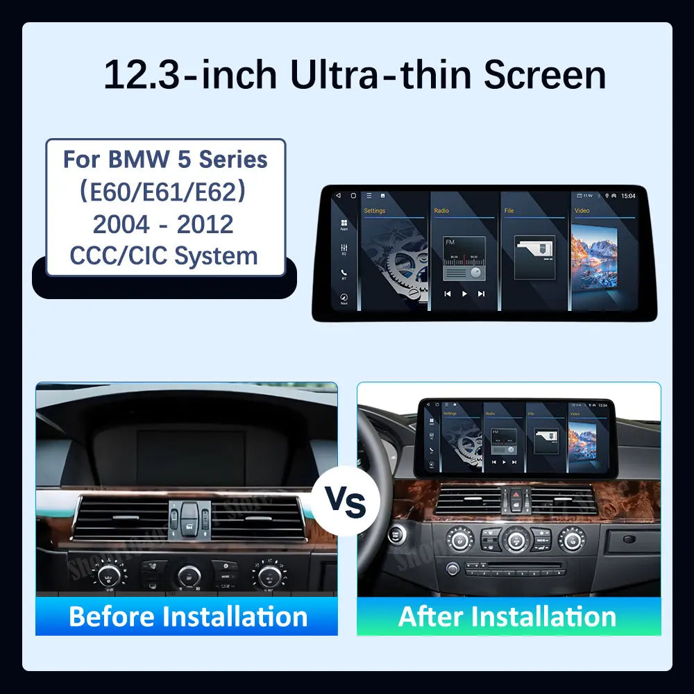 12.3 '' Ultra-thin Screen Android 16 BT for BMW 5 Series E60 E61 E62 2004 - 2012 CIC CCC System GPS Car Video Multimedia Player