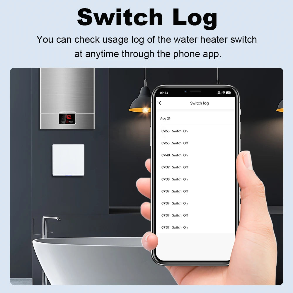 Tuya WiFi 40A 8800W Smart EU Boiler Switch Smart Water Heater Push Button Switch App Remote Timer Control For Alexa Google Home