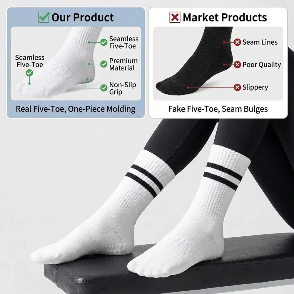 3pairs  Grip Socks for Women, Non Slip Pilates Yoga Socks with Double Stripes Non Slip Socks for Workout, Ballet, Athletic Socks