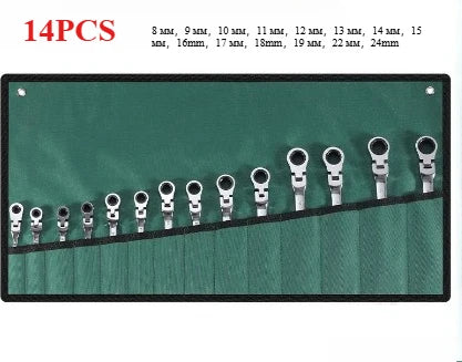 Ratchet Combination Wrench Set 6-32mm Gear Ring Ratcheting Combination Wrench Kit Metric Flexible Head with Canvas Bag Tools Set