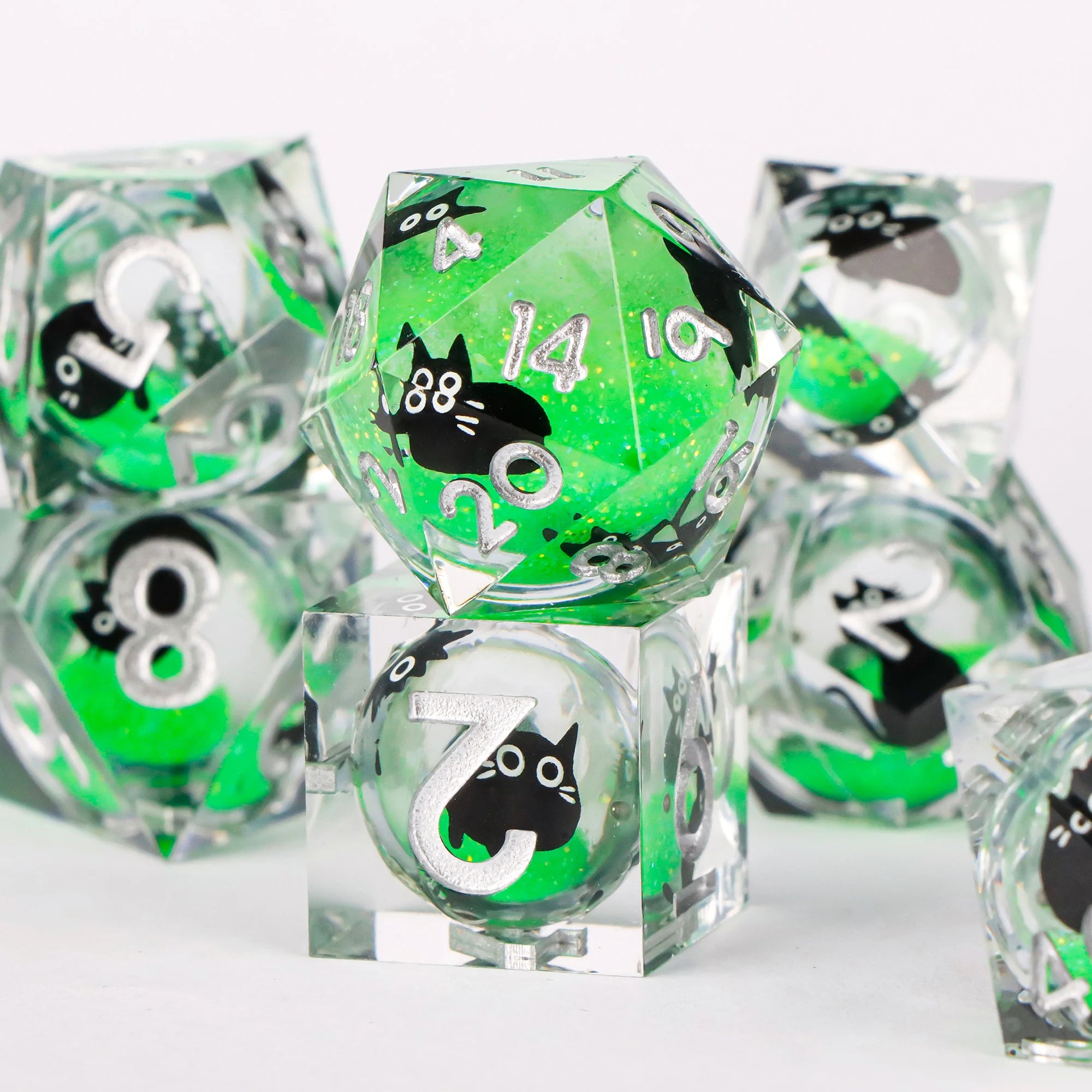 Liquid Core Dice Set 7Pcs DND Sharp Edge Dice Black Dice For Dungeons and Dragons Dice for D&D, Roleplaying Games