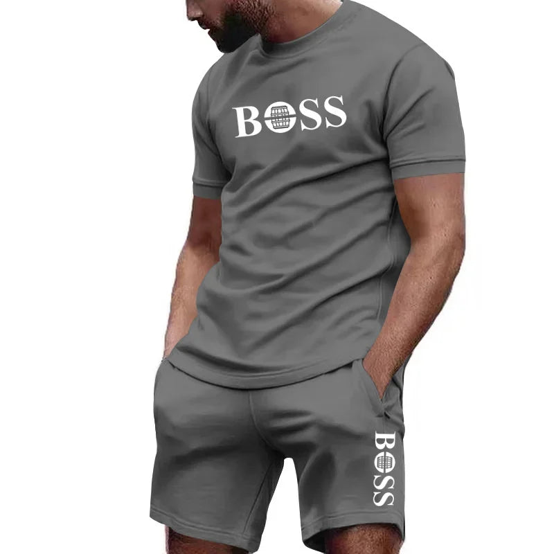 Latest hot selling Men's two-piece sportswear short sleeved T-shirt and pants set running and fitness sportswear summer discount