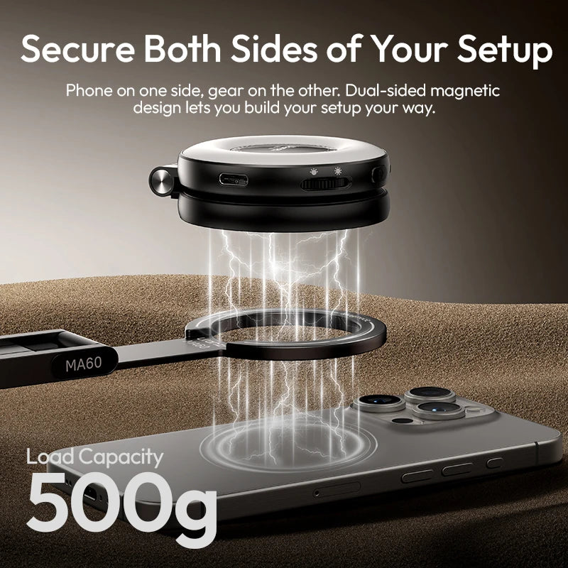 Ulanzi MA60 Foldable Magnetic Phone Tripod Handheld Selfie Phone Mount for iPhone 16 15 14 13 Android with Magnetic Ring