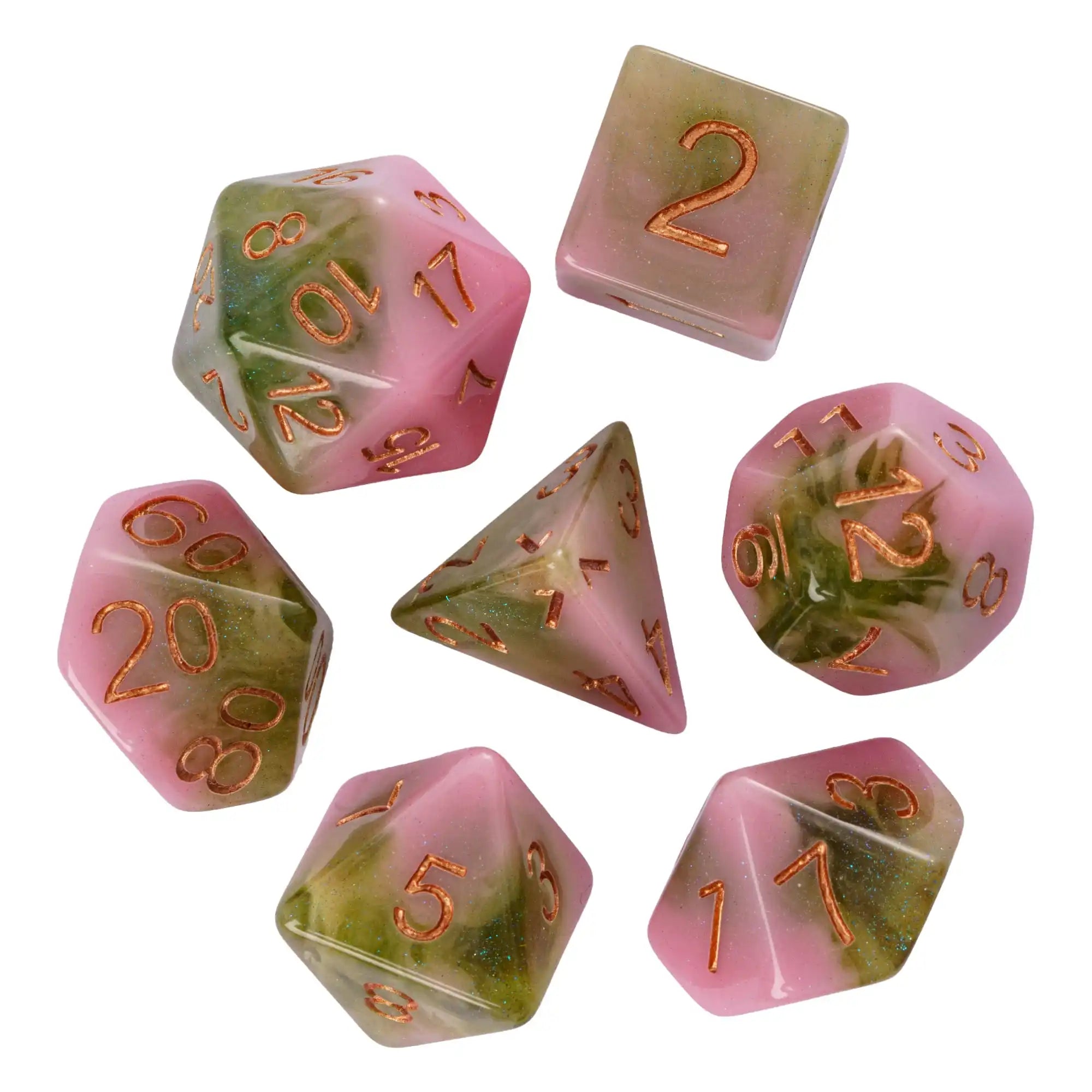 Cusdie Two-tone DND Dices 7 Resin Glitter D&D Dice D4 D6 D8 D10 D% D12 D20 Polyhedral Dice Set for Role Playing Board Games