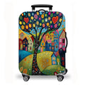 Luggage Cover, Colorful Fairy Tale Town Folk Art Print Stretch Suitcase Protector, Washable Anti-Scratch Travel Baggage Cover