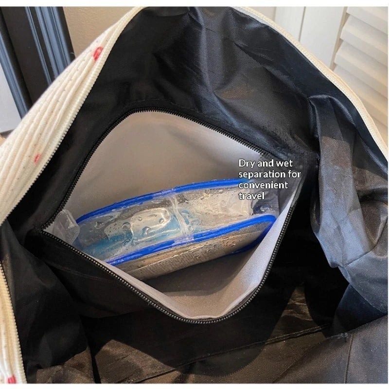Corduroy Travel Tote Bag Large Capacity Strawberry Travel Handbag with Shoe Compartment Sports Fitness Bag for Women Droshipping