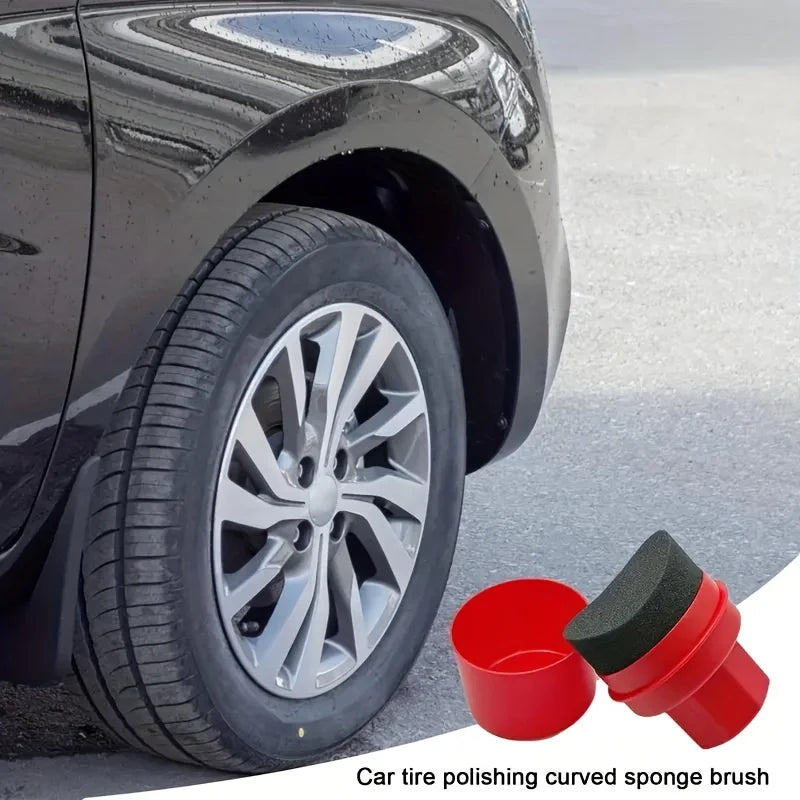 Car Tire Waxing Sponge, Car Wax Applicator Pad with Lid, Curved Shape, Easy Waxing Tire Sponge, Tire Cleaning Tools & Detailing