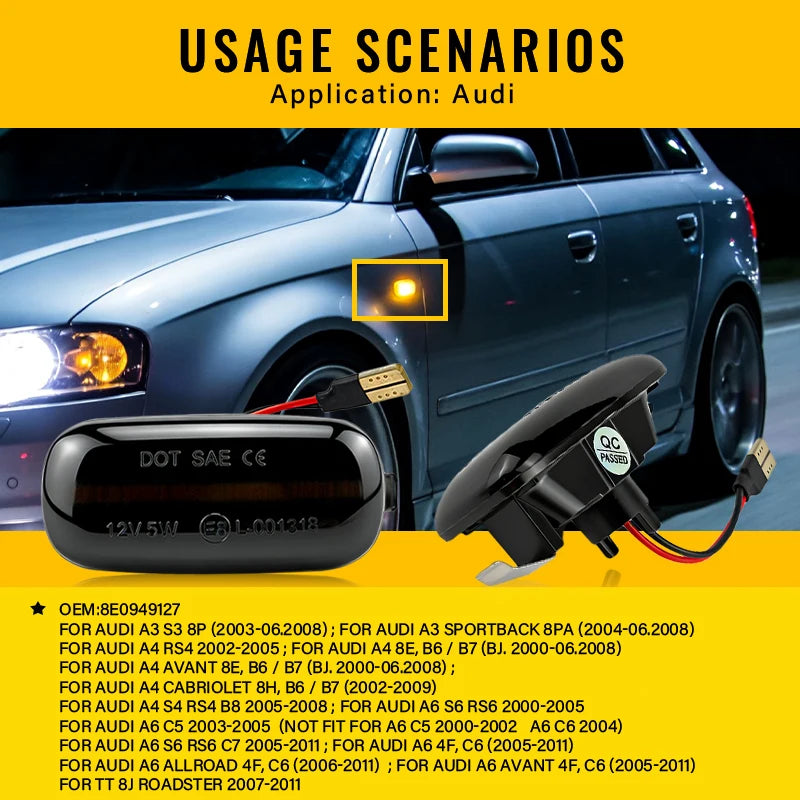 LED Front Fender Side Marker Light For Audi A3 S3 8P A4 S4 RS4 B6 B7 B8 A6 S6 RS6 C5 C7 C6 05-08 Turn Signal Light