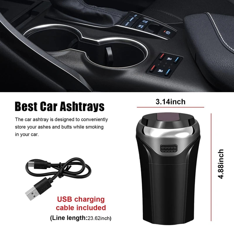 Car Ashtray With Lid, Detachable USB Rechargeable Cigarette Lighter With LED Light