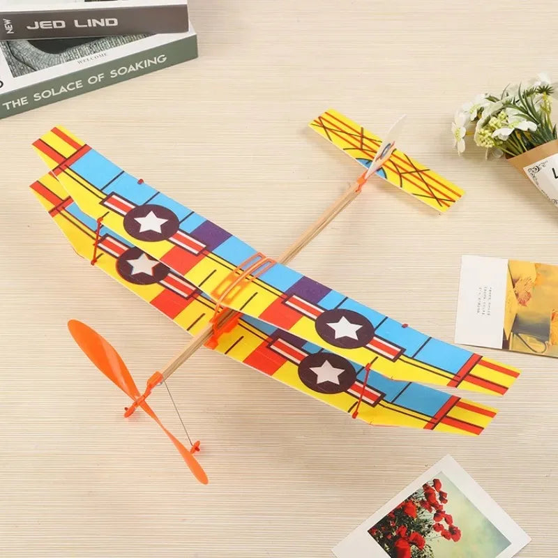 50cm Rubber Band Powered Bipplane Glider Aircraft DIY Foam Plane Model Educational Airplane Toy for Kids Outdoor Sport Toy Gift