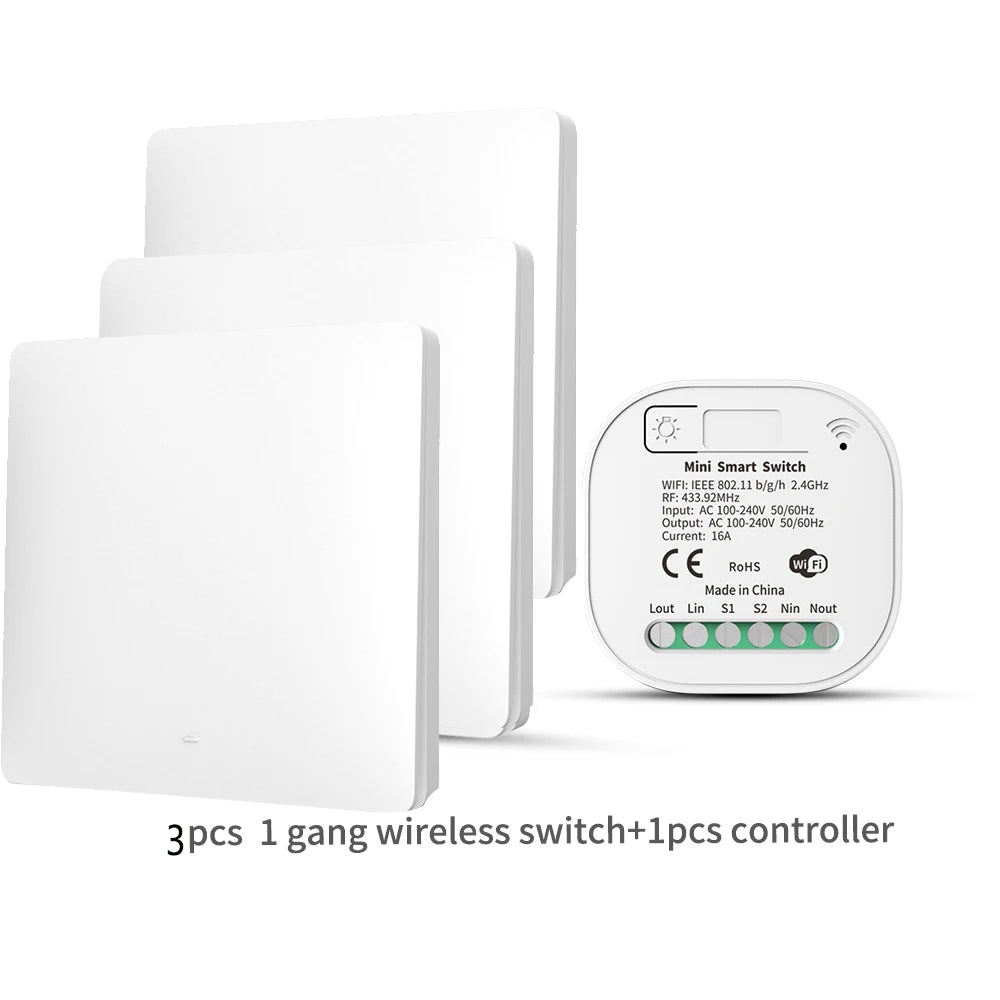RF433 Self-Powered Wireless Light Switch, Kinetic No Battery,16A Relay, Retrofitting Easy Installation for Home Garage Garden