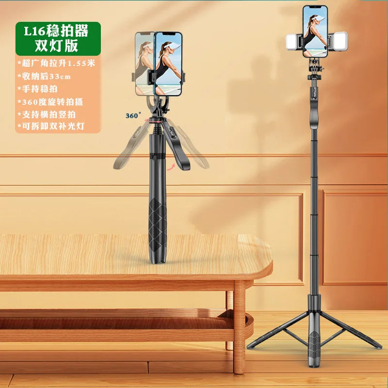 L16 Bluetooth Selfie Stick Tripod with Dual Fill Light, Extendable Phone Stand Handheld Stabilizer for Live Streaming Vlog Selfi