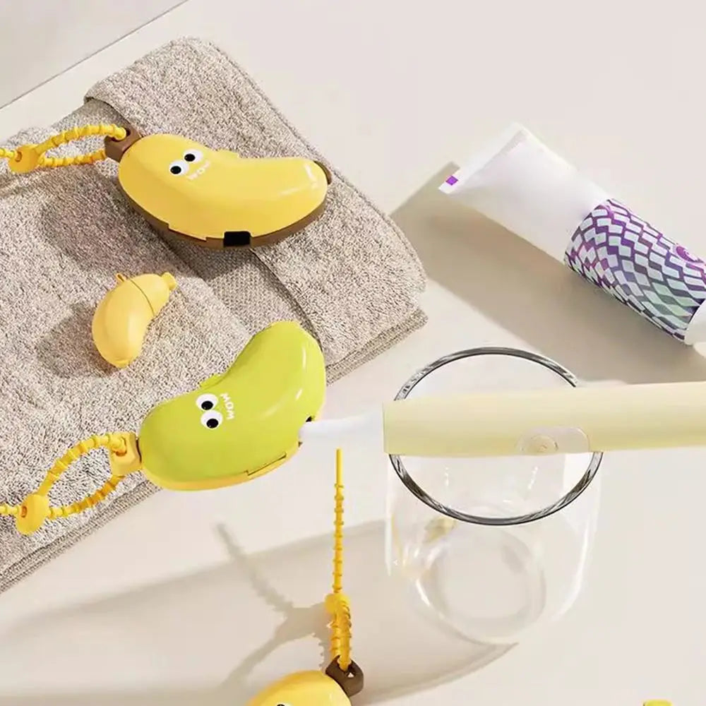 Plastic Toothbrush Head Protective Cover Portable Banana Shape Toothbrush Case Cap Brush Protect 2in1