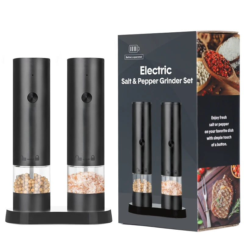 2-Pack, Electric Salt And Pepper Grinder Set, Rechargeable, With Storage Base And Lid, Adjustable Roughness, C-Type Charging