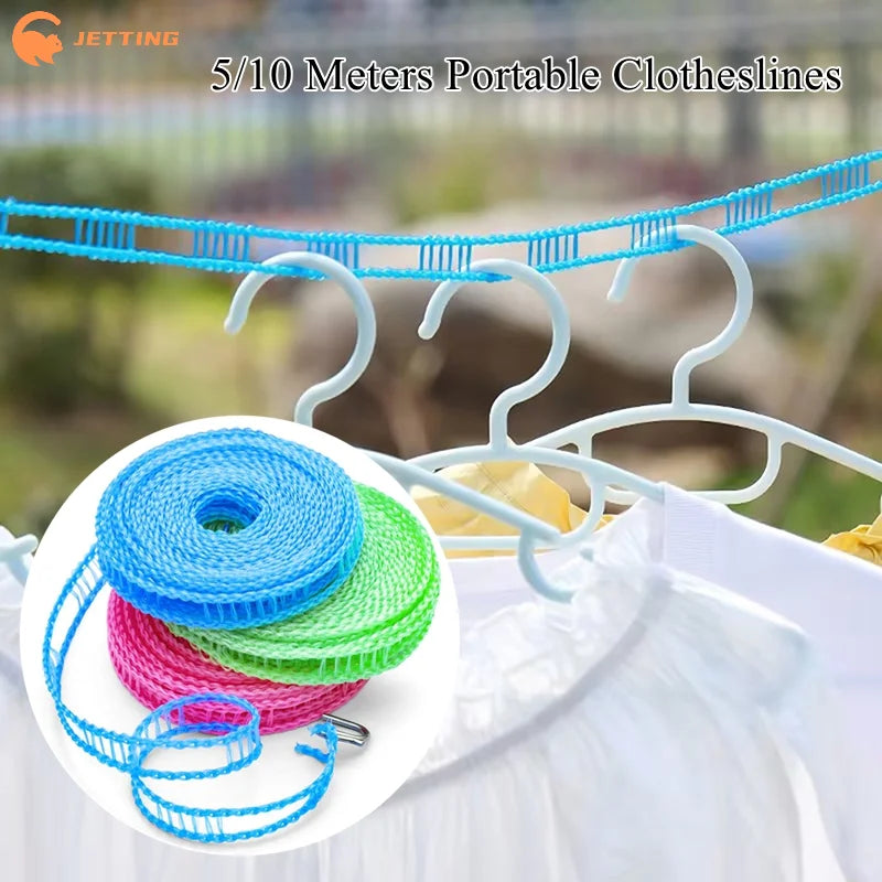 (New) 5/10Meters Portable Clothesline for Outdoor Indoor Home Travel Air Drying Rack for Clothes , Windproof