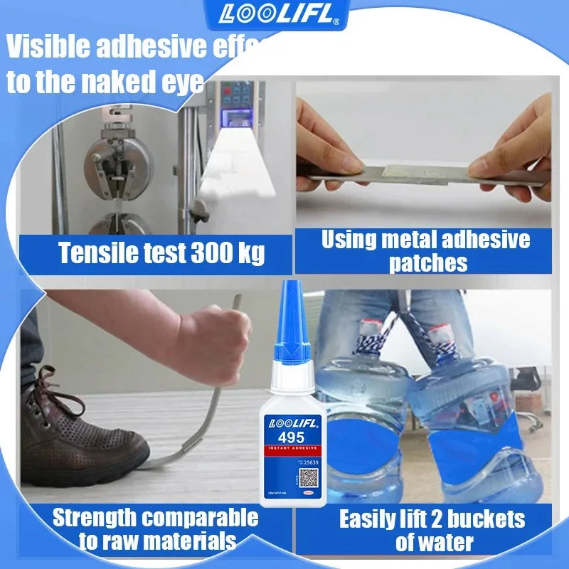 Instant Adhesive 495 Fast-Drying Glue High-Strength Bond for Plastic Metal PVC Rubber Transparent Quick-Set Adhesive