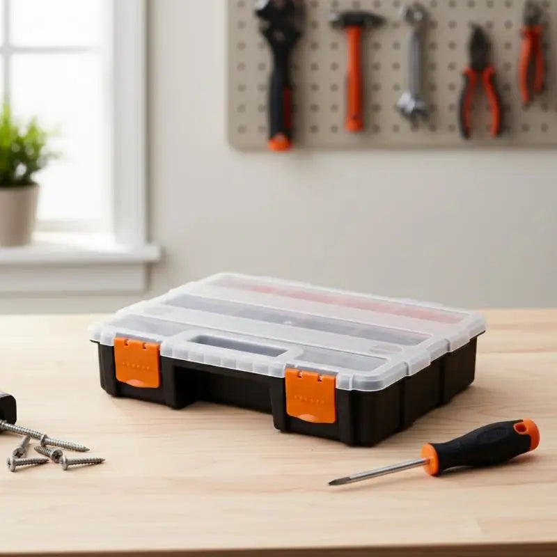 Multi Grid Hardware Organizer Toolbox Box with 12 Compartments Portable Plastic Storage for Workshop Home DIY Tasks