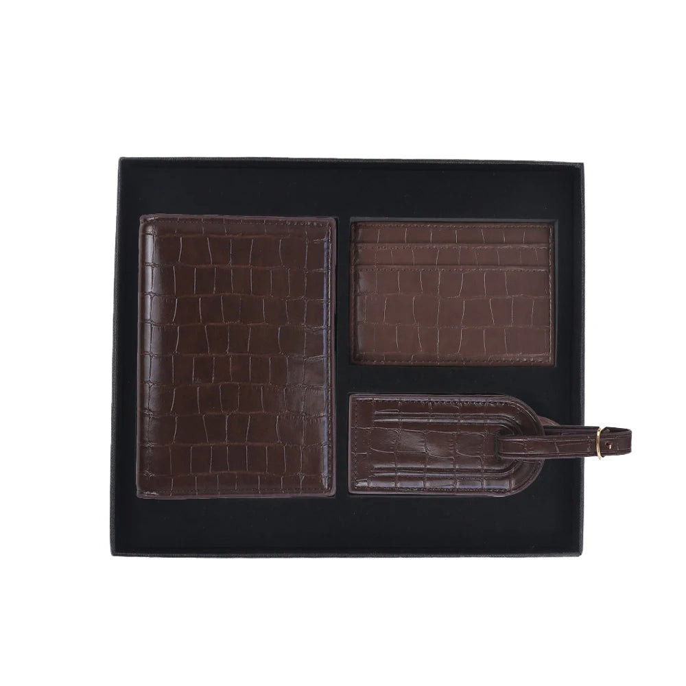 Customized name PU leather luggage tag card bag passport bag gift box zero wallet card bag anti-loss card portable gift
