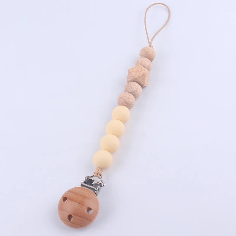 Baby Chain Pacifier Clips Silicone Beech wood Beads Infant Nipple Appease Soother Chain Clips Dummy Holder Nipple Clip Anti-drop