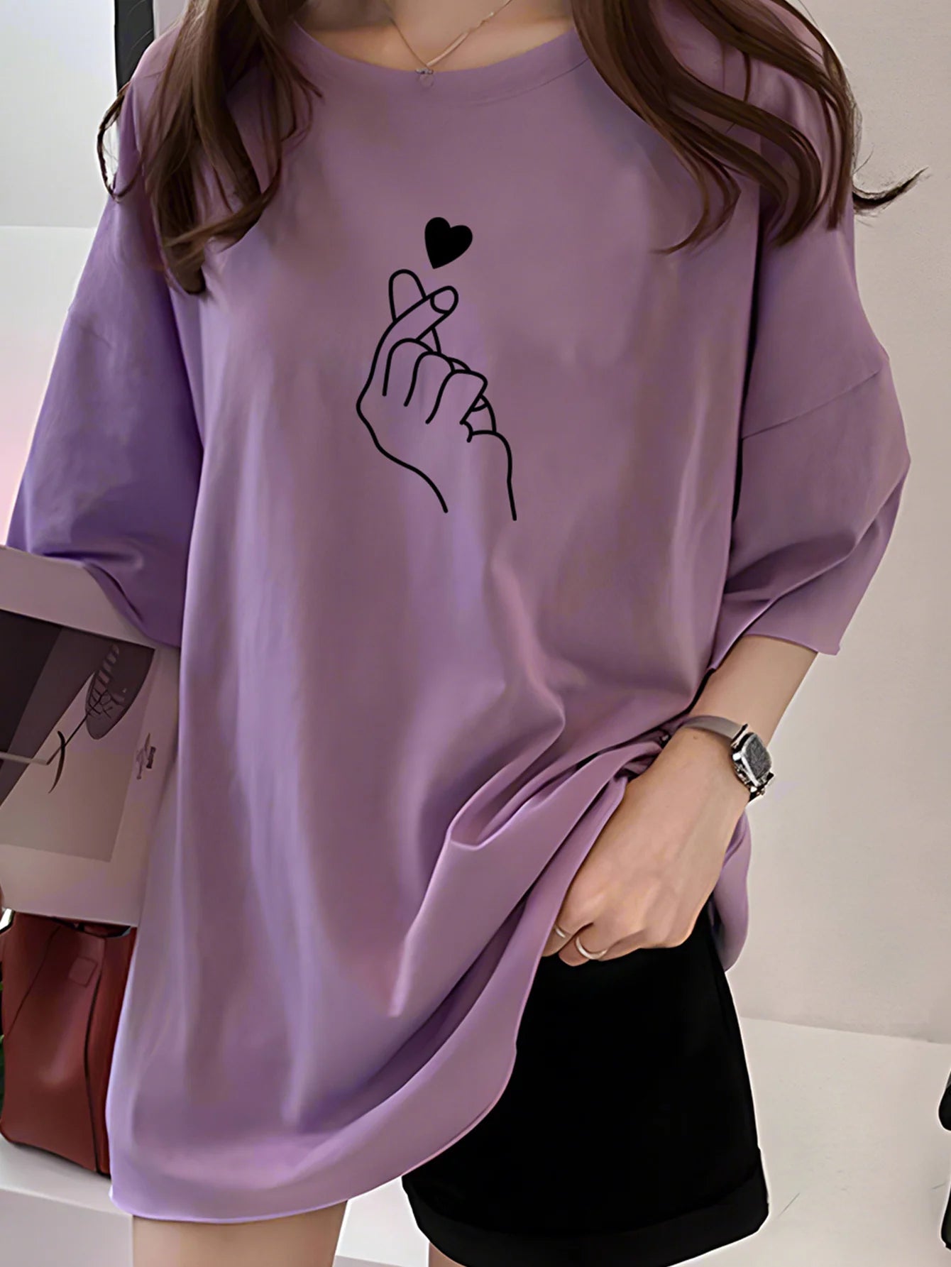 Plus Size Women's Heart Print Letter Graphic Print Fashionable Casual Sports Loose Round Neck Short Sleeved T-shirt Top