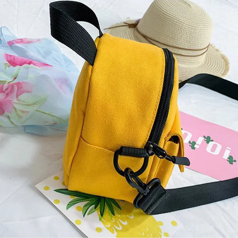 Versatile Small Canvas Fabric Solid Color Handbag Casual Cross Body Shoulder Bag with Detachable Shoulder Strap for Kids Bags