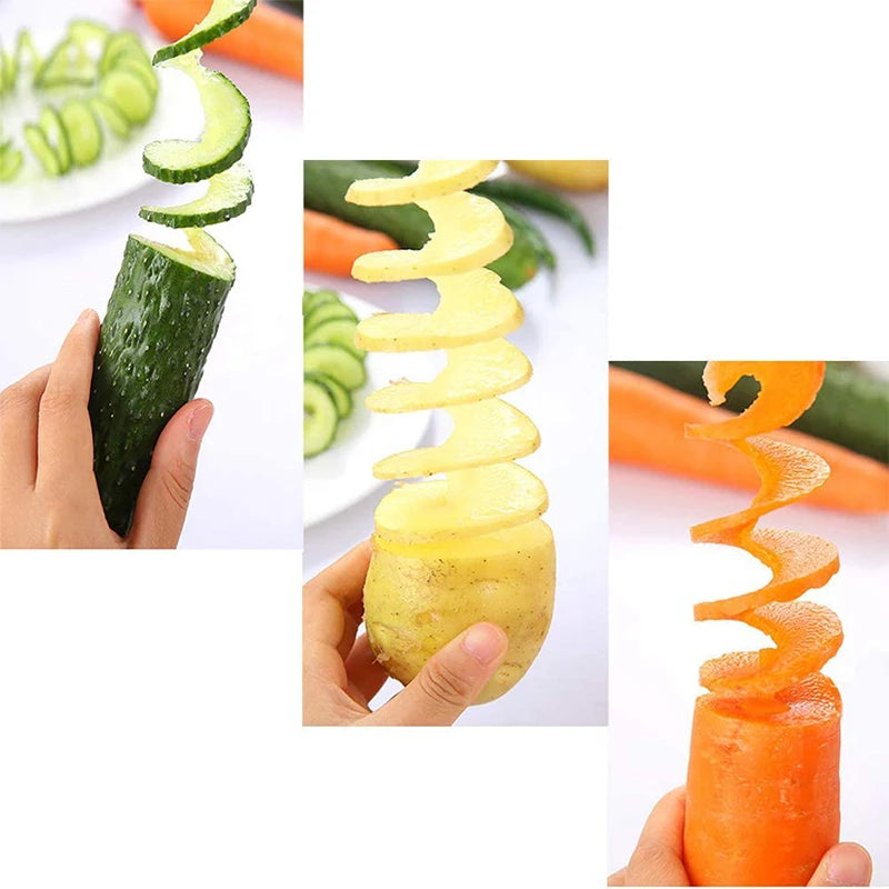 LMETJMA Tornado Spiral Potato Cutter Fry Vegetable Spiralizer Chips Maker with 4 Sticks Twisted Potato Slicer JT99