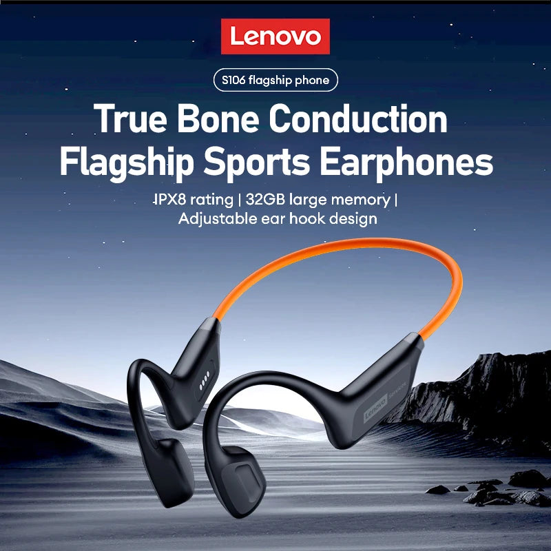 Lenovo S106 True Bone Conduction Headset Bluetooth 6.0 IPX8 Waterproof Headphones 32GB MP3 HIFI Earphones With MIC For Swimming