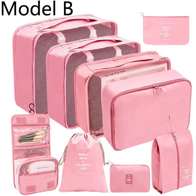 9Pcs/set High Quality Luggage Storage Bags For Packing Cube Clothes Underwear Cosmetic Bag Travel Suitcase Organizer Bag Pouch