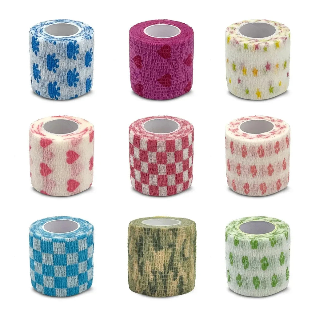Printed Self Elastic Adhesive Athletic Tape Wraps 2.5cm Sports Colorful Bandage for Tattooing Finger Joint Knee Pet