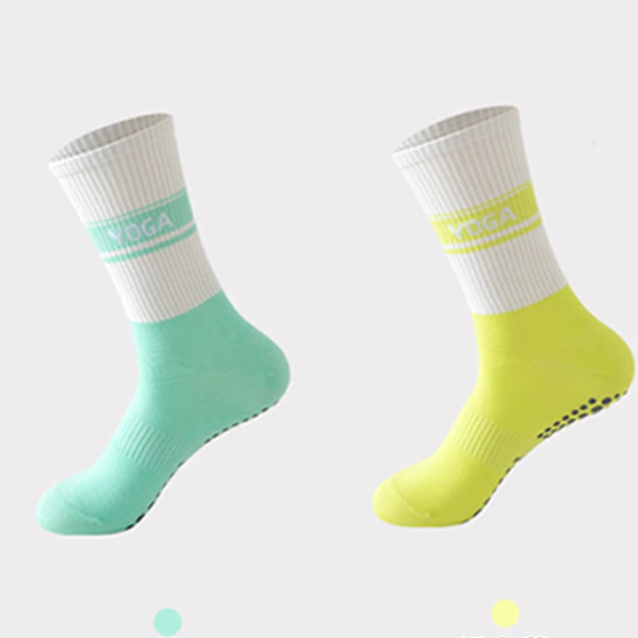 2 Pairs Professional Yoga Socks,  Cotton Strapping Silicone Anti-Slip Pilates Fitness Dance Floor Socks