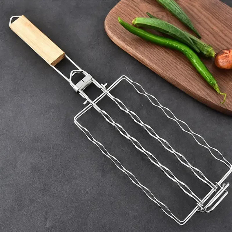 Grilling Basket Metal Mesh Barbecue Sausage Grilling Rack Net Picnic Camping BBQ Net Home Kitchen Barbecue Grilling Accessories