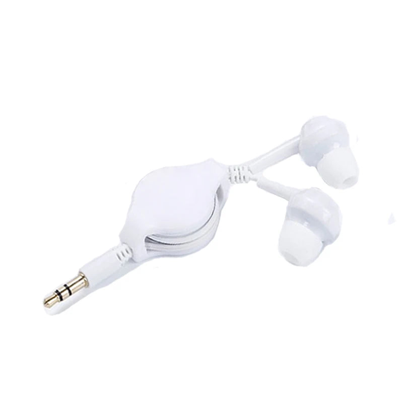 Portable 3.5mm Retractable Cable In-Ear Earphone Carry Headset Extendable Wire Earphone Straight Insert for MP3 MP4 0.8m Cable