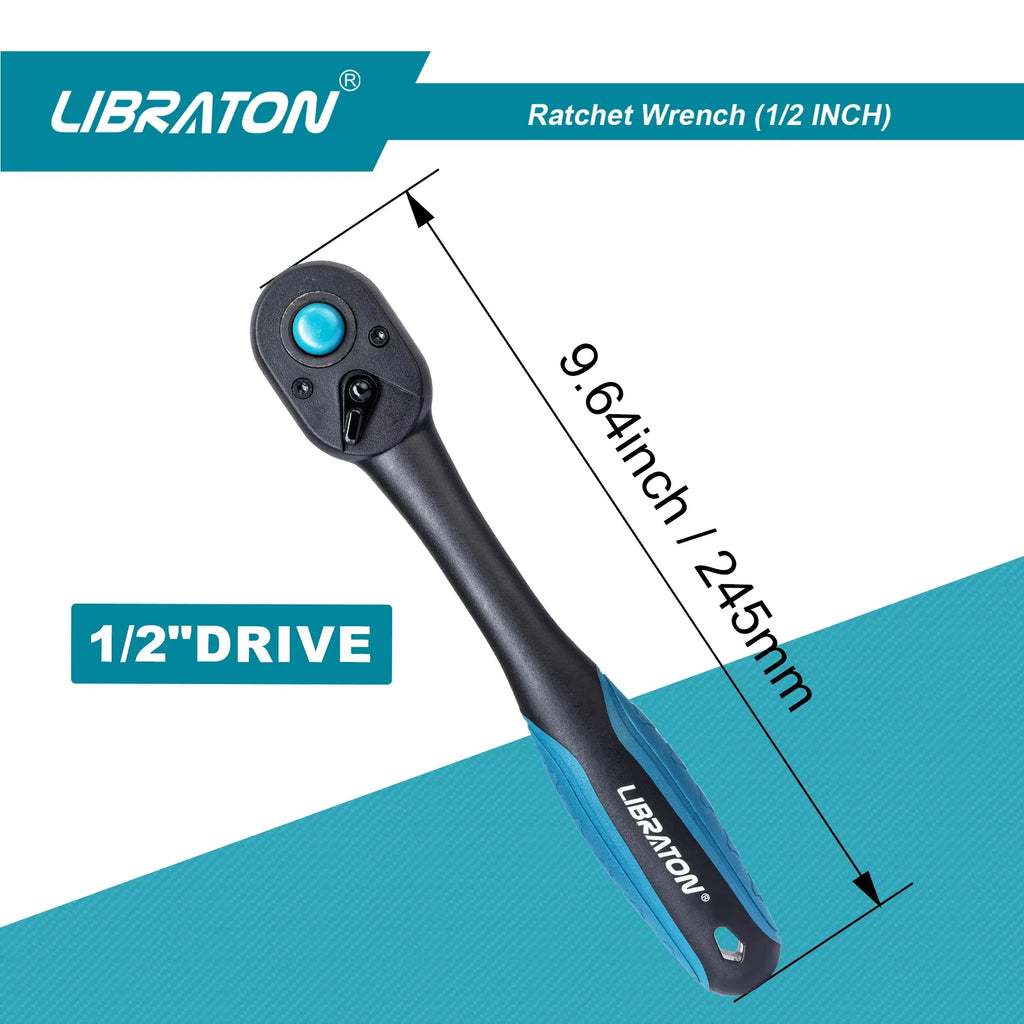 LIBRATON 1/4'' 3/8'' 1/2'' Drive Ratchet Wrench 72-Tooth Quick Release Reversible Ratchet Handle Auto Repair Tool Home DIY Tools