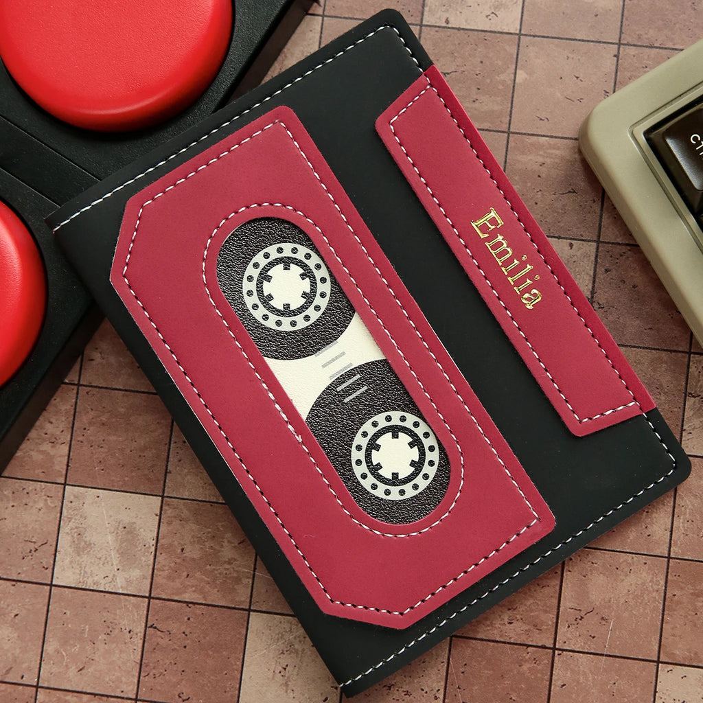 Custom Cassette Tape Passport Cover with Name Personalized Retro Cassette Tape Passport Holder Custom Name PU Leather TravelGift