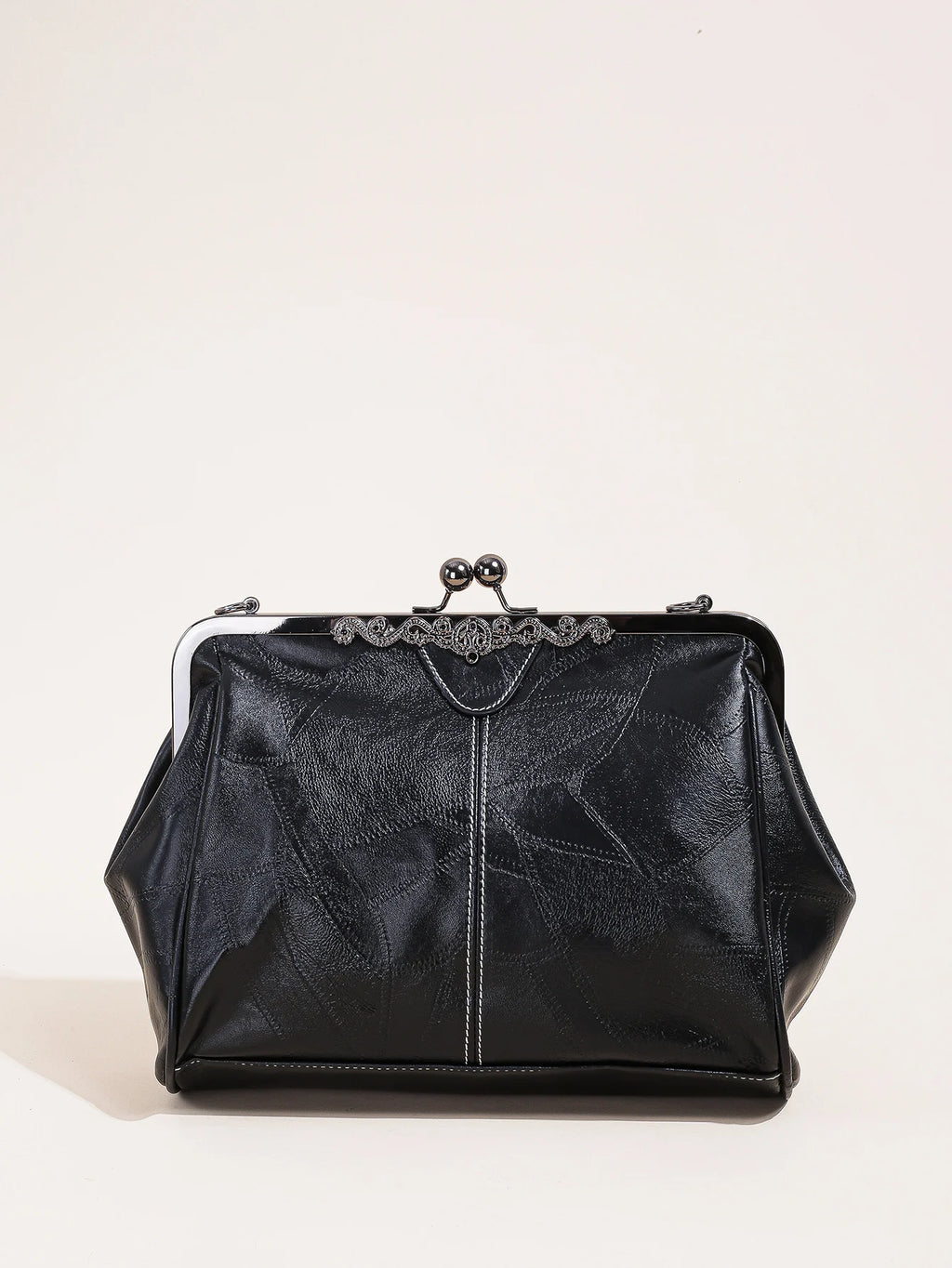 Ladies Soft Retro Leather Large Capacity Kiss Lock Portable Shoulder Crossbody Women Handbag Cell Phone Bag Clutch Bag