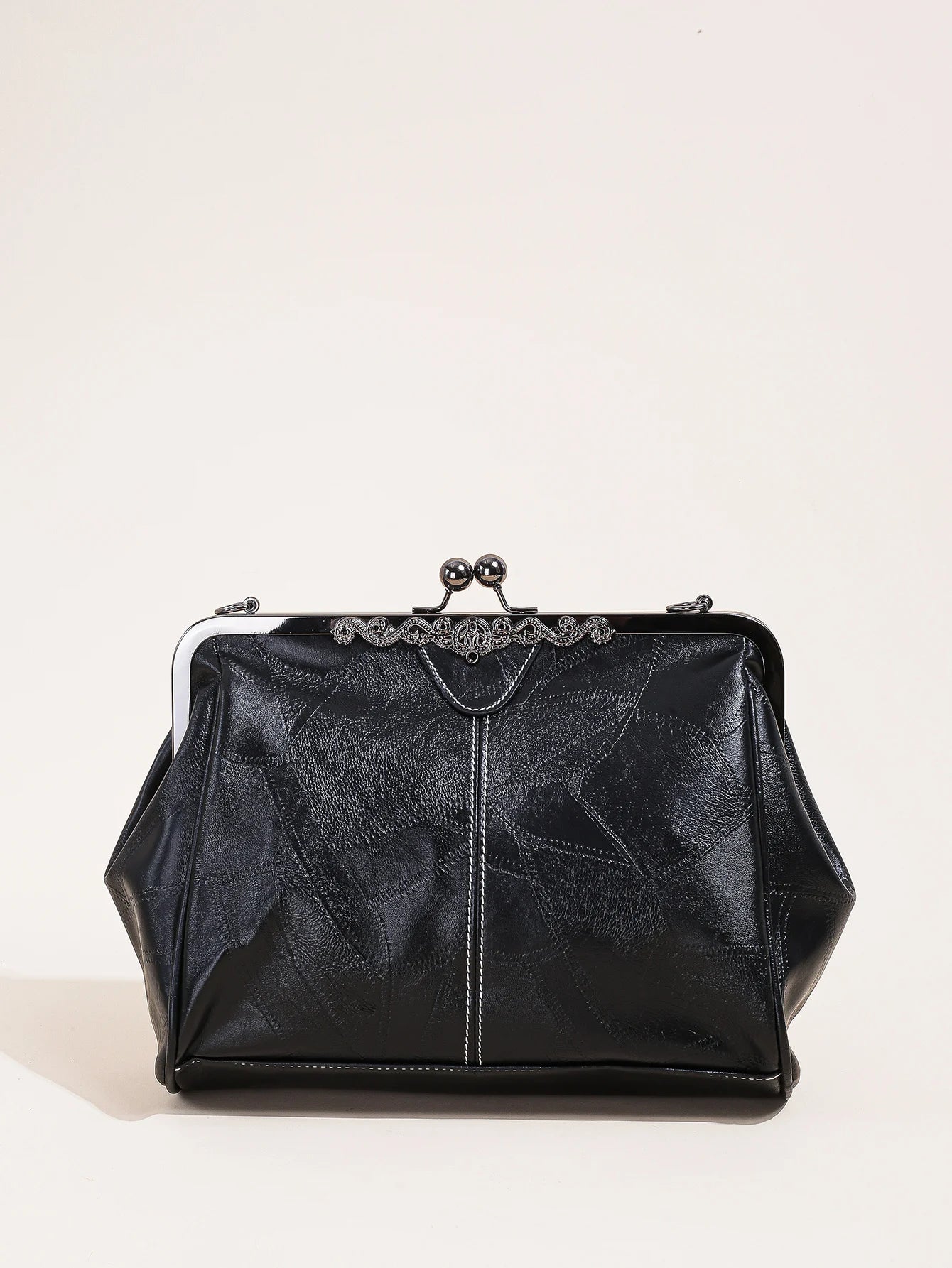 Ladies Soft Retro Leather Large Capacity Kiss Lock Portable Shoulder Crossbody Women Handbag Cell Phone Bag Clutch Bag