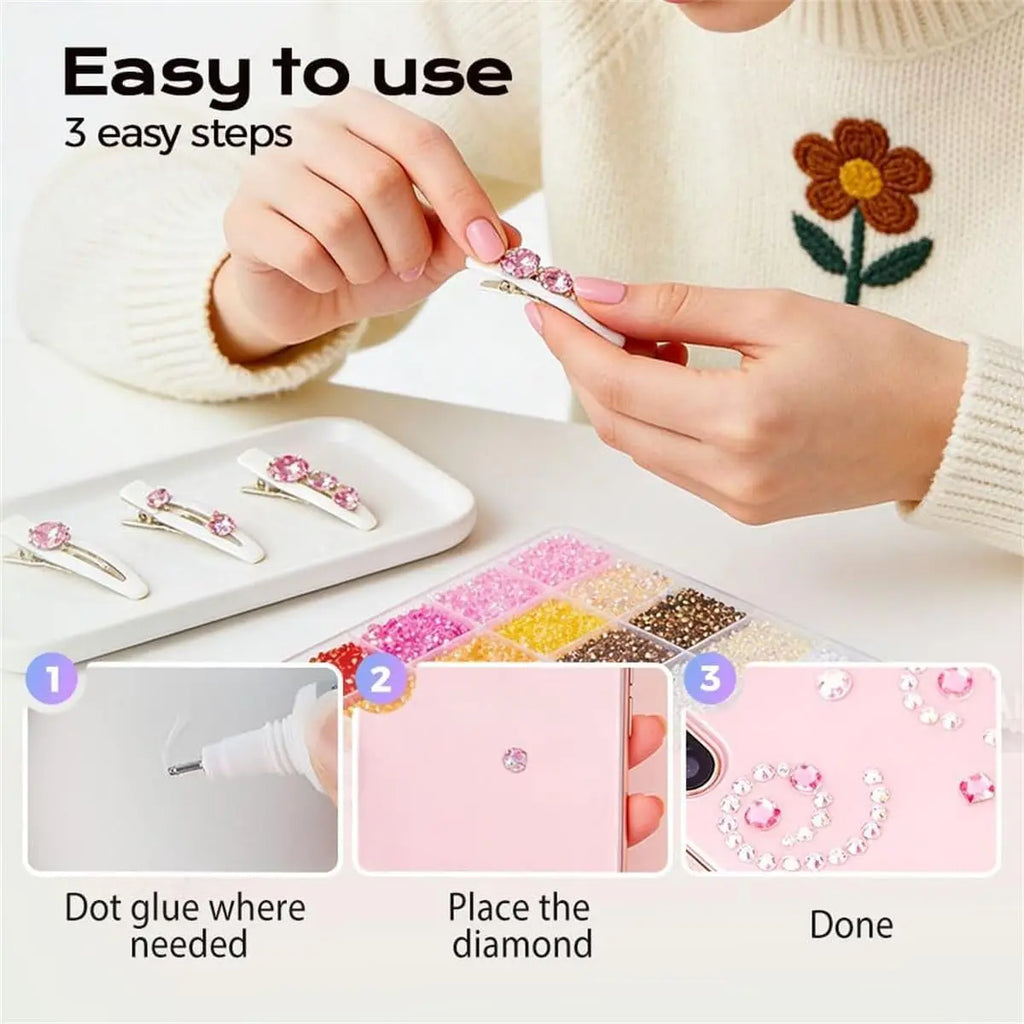 Colorful DIY Resin Rhinestone Kit Multicolor 3mm Flatback Gems with Tools and Glue for Nail Art Clothing Phone Cases Crafts