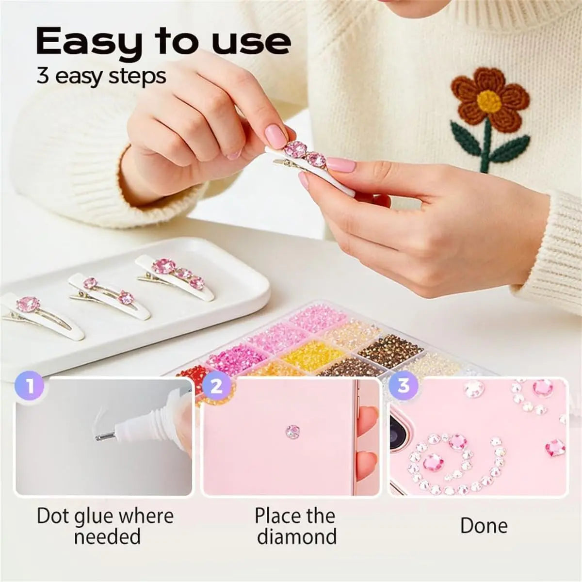Colorful DIY Resin Rhinestone Kit Multicolor 3mm Flatback Gems with Tools and Glue for Nail Art Clothing Phone Cases Crafts