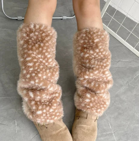 Japanese Furry Bomber Hats Christmas Socks Warm Ear Protection Xmas Deer Hat Plush Reindeer Furry Thicken Leg Warmers