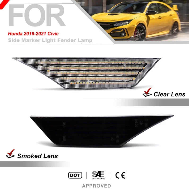 2pcs Flowing Amber Turn Signal Side Marker Light For Honda Civic 10th Gen Sedan Hatchback Repeater Indicator 2016 2021