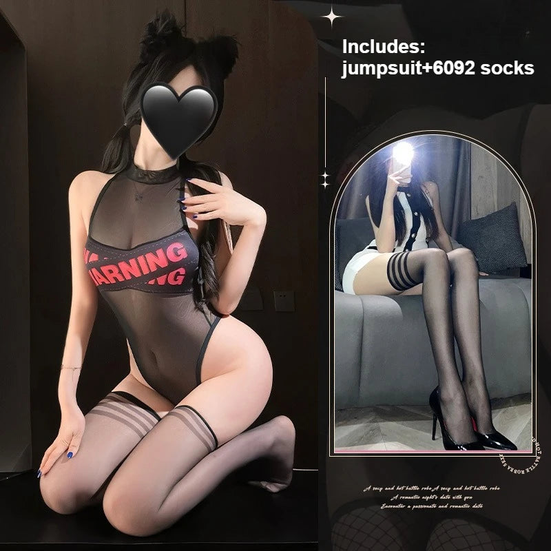 2026 Summer New Sexy Black Mesh One-piece Lingerie See-through No Need To Take Off Erotic Passionate Temptation Mesh Clothing