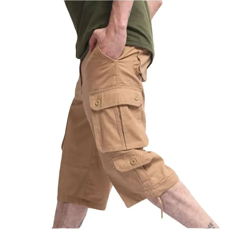 New Men's Seven Division of Labor Pants Trend Loose Large Size Cotton Five Points Shorts Men Multi Pocket 7 Points Pants