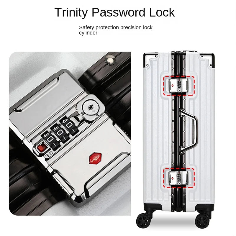 Trolley Luggage 20 26 30" Aluminium-framed Suitcase with Silent Wheels Unisex High-capacity Rolling Luggage Password Suitcase