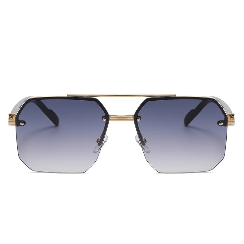 Hiking 3pcs Polygon Half-Frame Anti Light Glasses Fashion Metal Men Large Frame Shades Female Male Gradient Traveling Eyewear