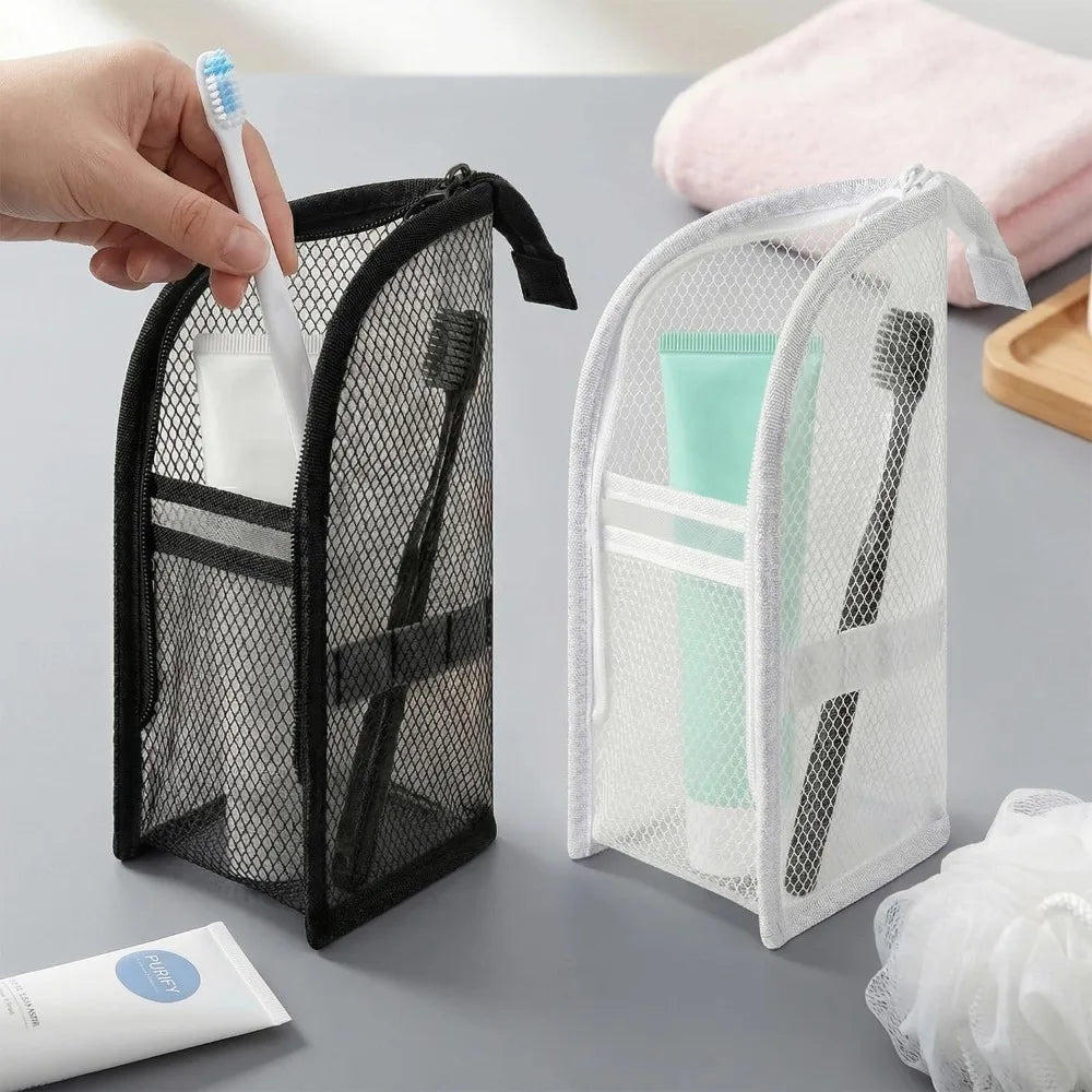 Standing Mesh Toiletry Bag Breathable Quick Dry Toothbrush Case Anti Mold Cosmetic Organizer For Travel College Dorm Gym Shower