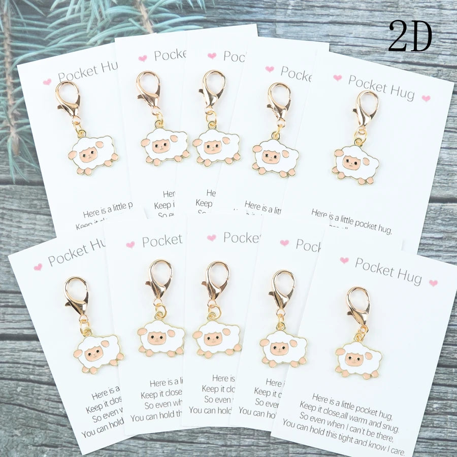 5pcs/10pcs mini sheep keychain, includes a pocket-sized card with encouraging messages, sheep-themed gifts,